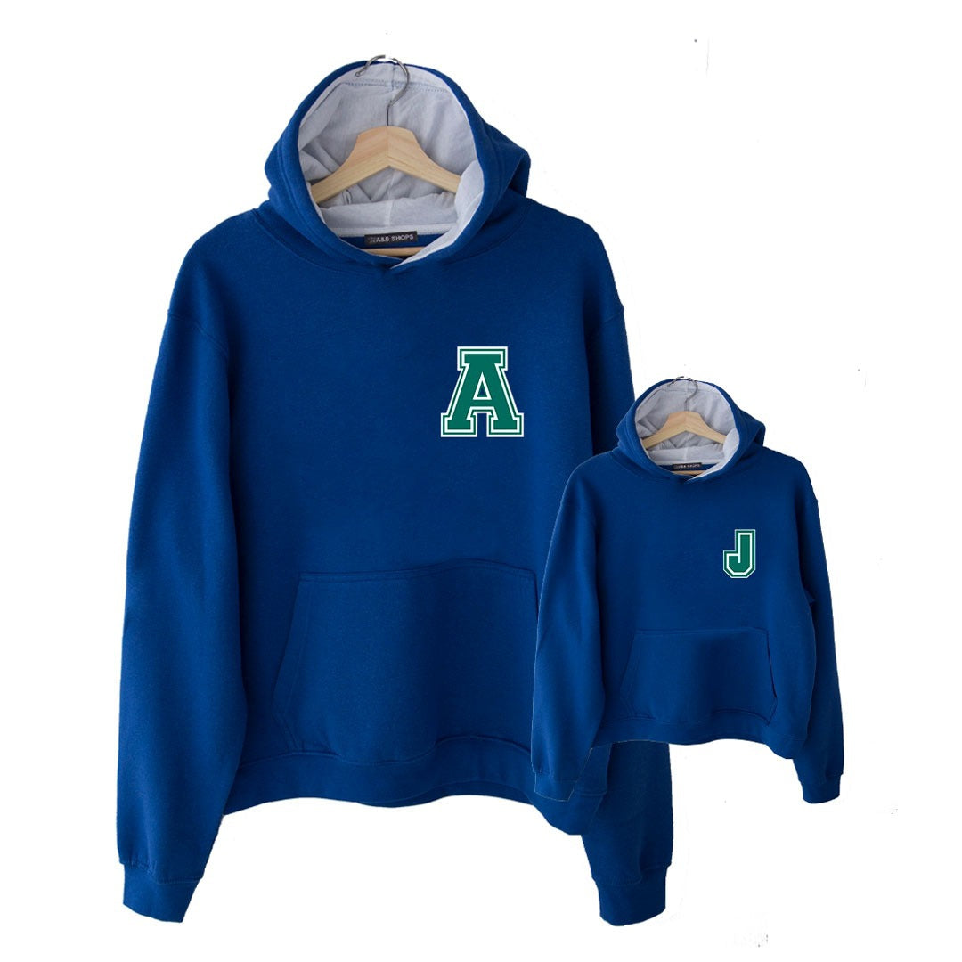 Sudadera iniciales premium azulón mini capucha