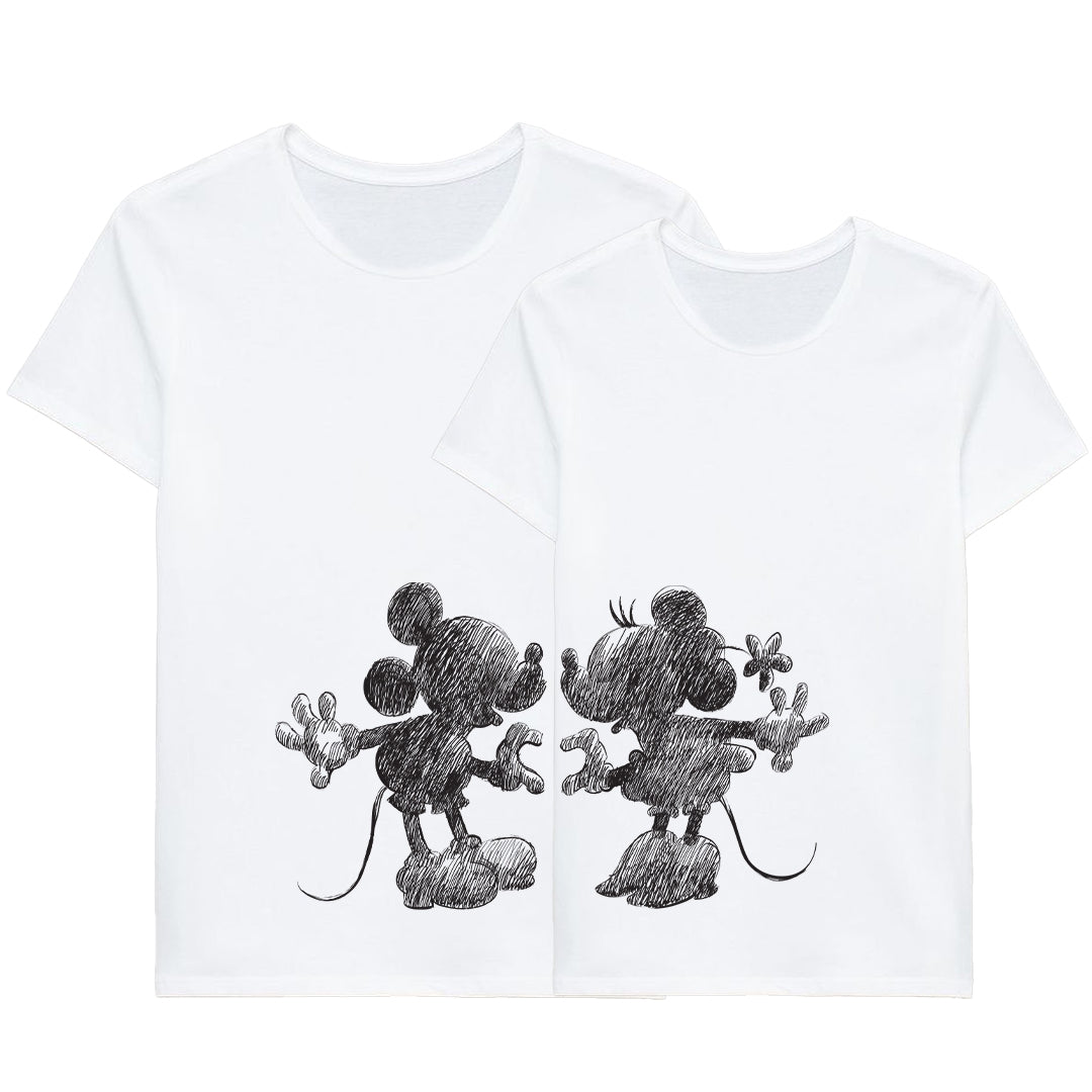 Camiseta Mickey & Minnie boceto negro. Camisetas para toda la familia