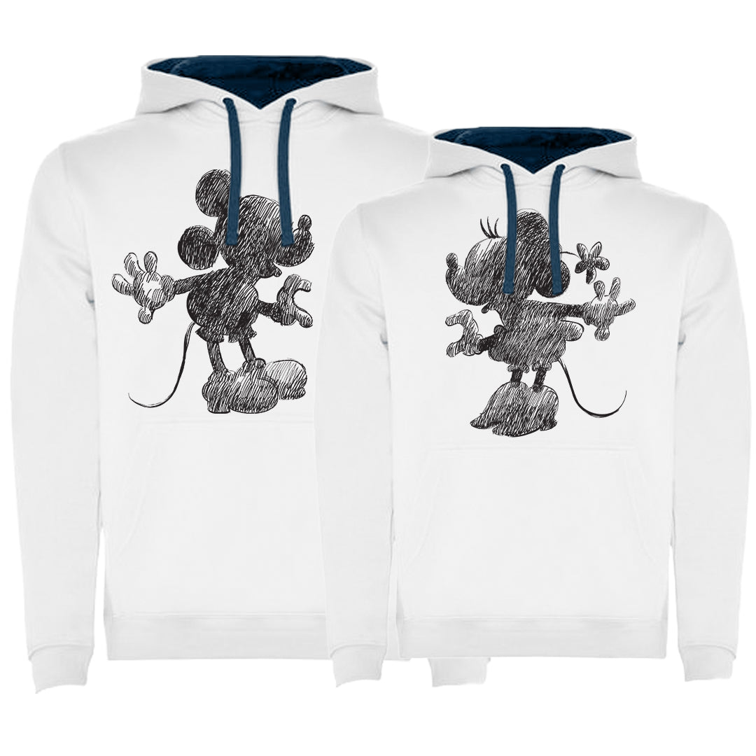 Sudadera premium Mickey & Minnie boceto negro bicolor