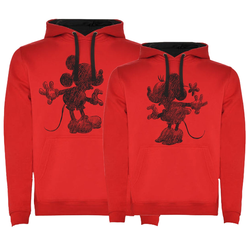 Sudadera premium Mickey & Minnie boceto negro bicolor