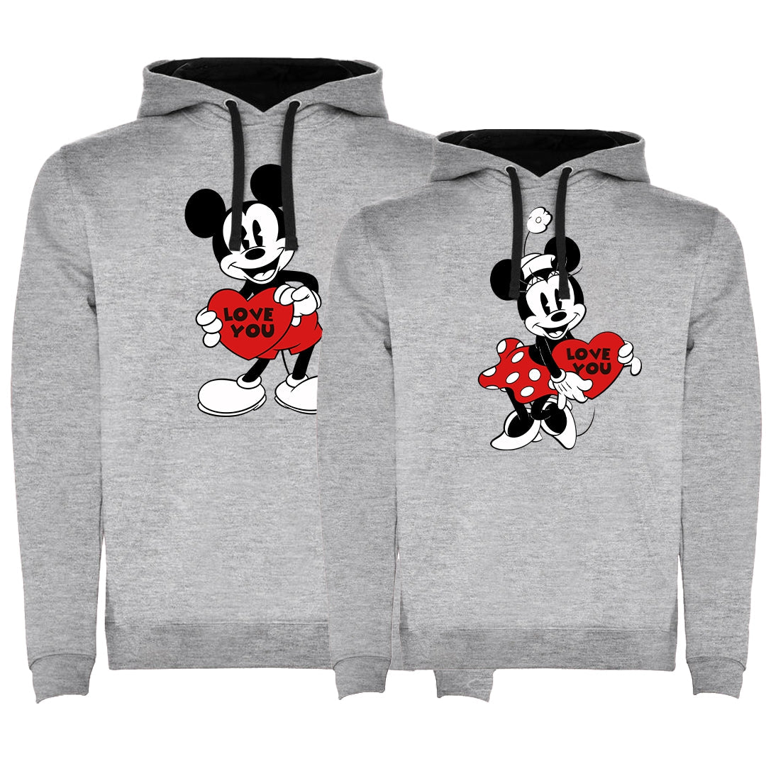 Sudadera premium Mickey & Minnie love you heart bicolor