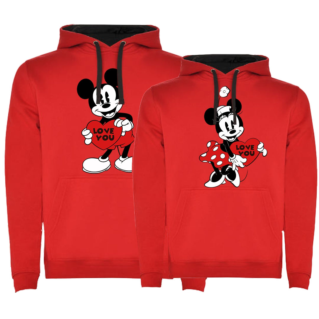 Sudadera premium Mickey & Minnie love you heart bicolor