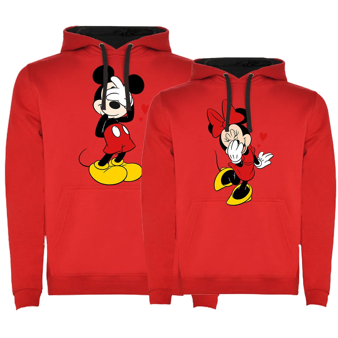 Sudadera premium Shy Mickey & Minnie hearts bicolor