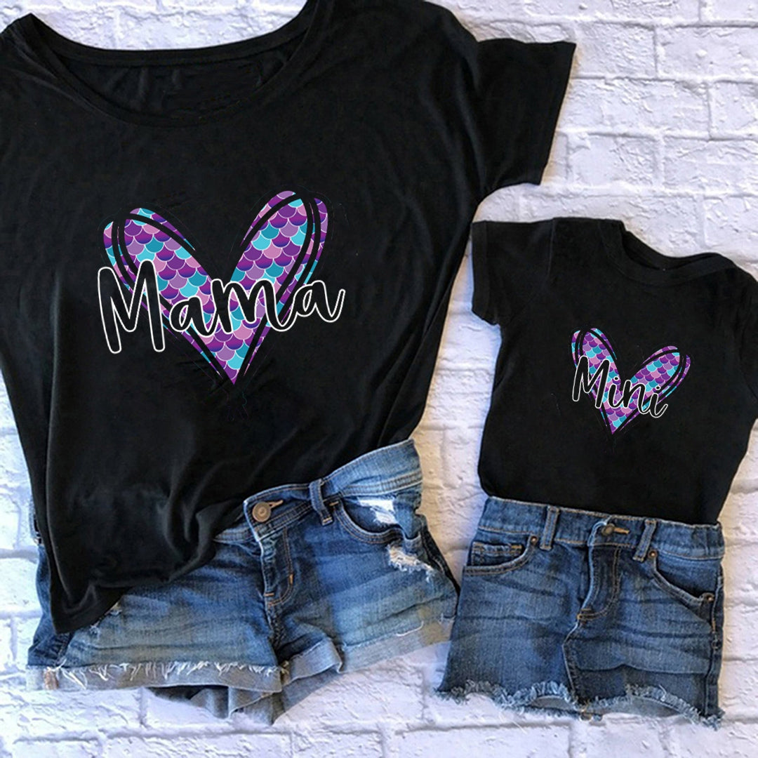 Camiseta mama-mini corazón colores