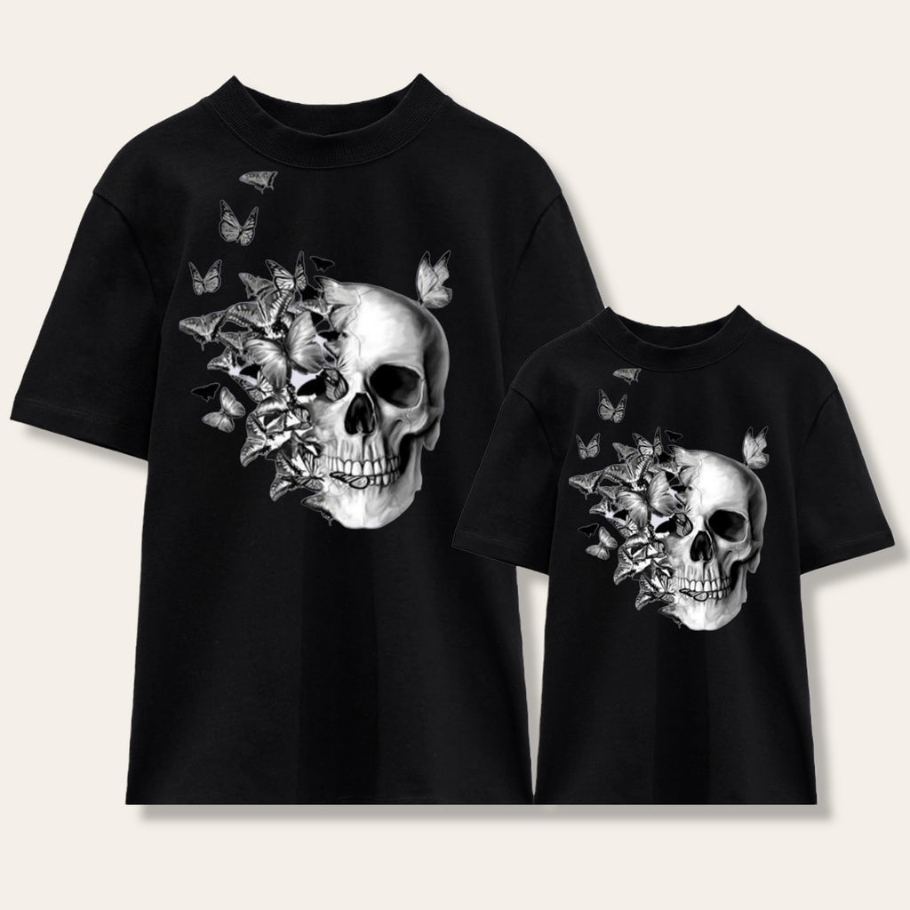 Camiseta Calavera mariposas grises