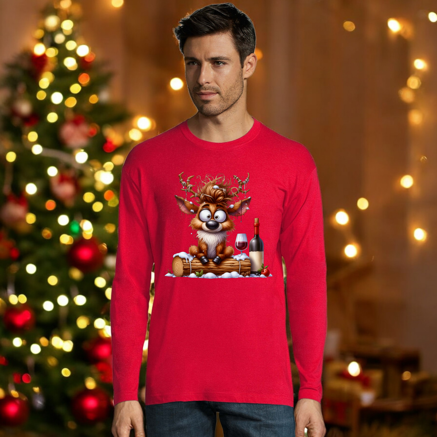 Camiseta Reno navidad vino manga larga