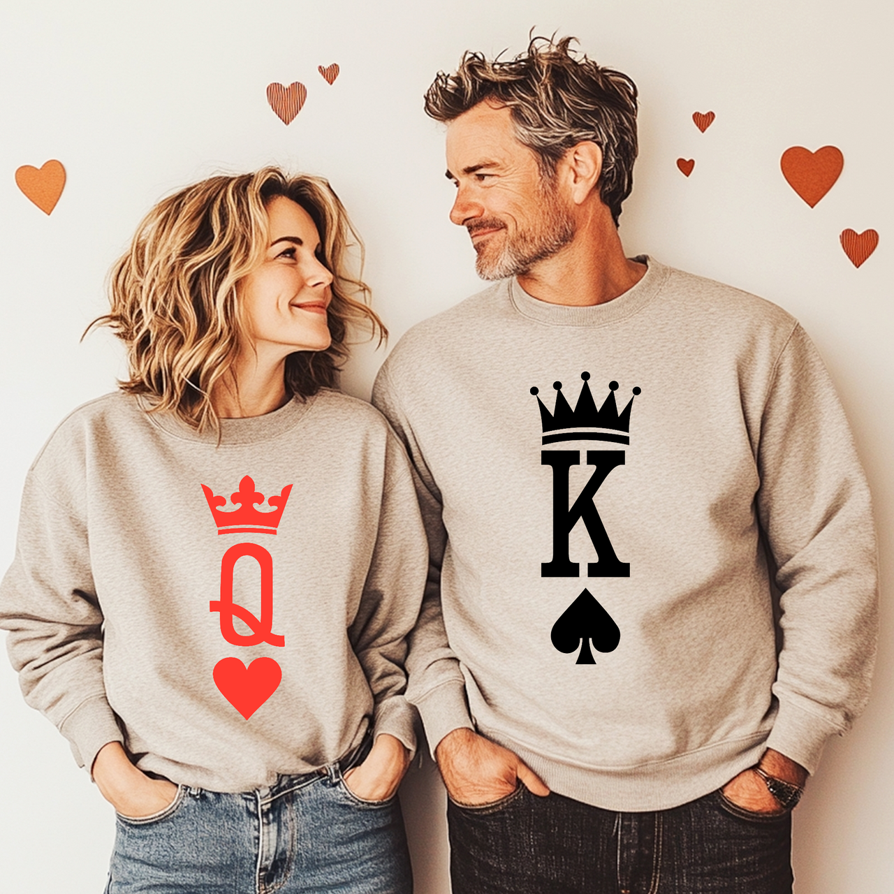 Sudadera Con Capucha 100% Algodón Para Parejas | Estampado King Y Queen | Conjunto A Juego Para Hombre Y Mujer