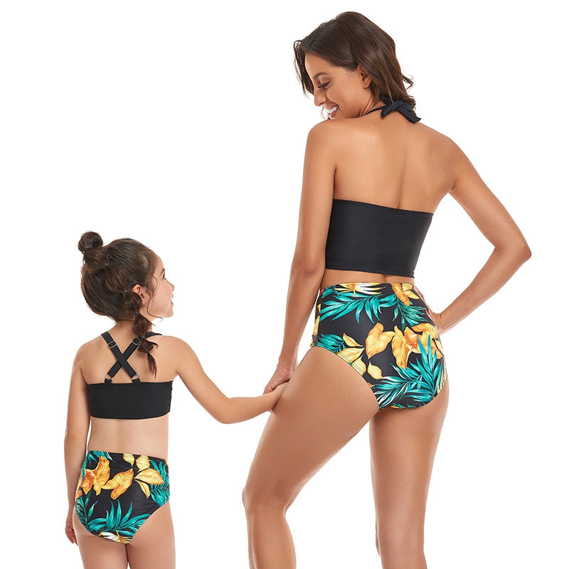 Bikini hojas top negro